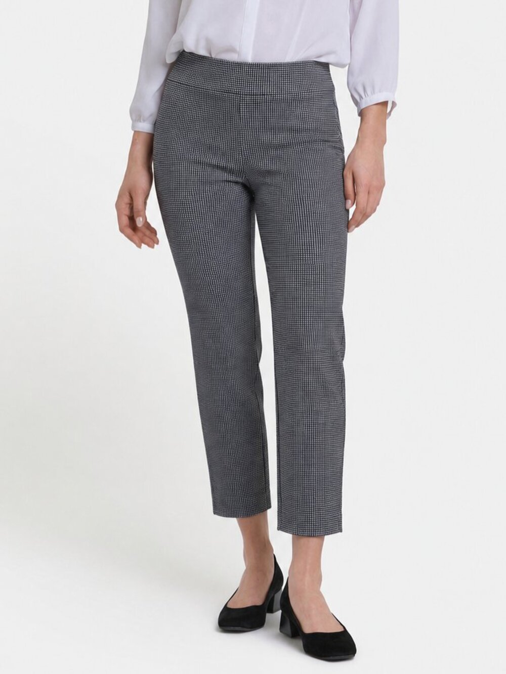 NYDJ Slim Ankle Trouser Pants Size 6 Black White Pull On Ponte Career